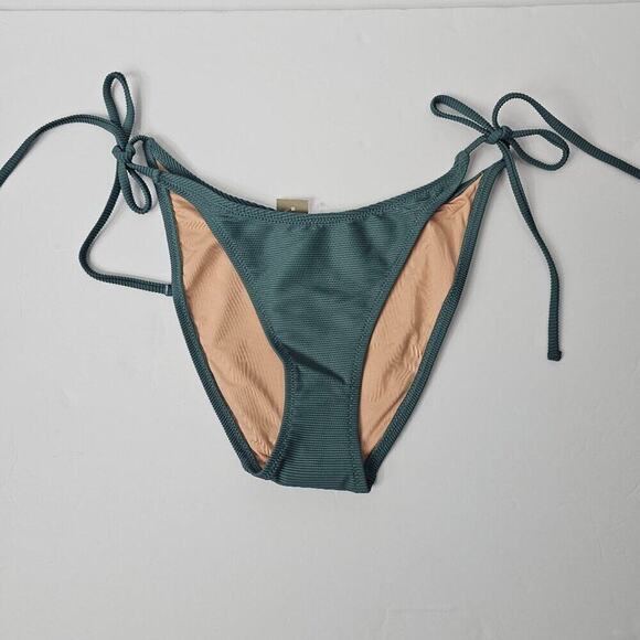 J.Crew Women's Green Ribbed Curved Waist Cheeky String Bikini Bottoms Size Small - Picture 1 of 10